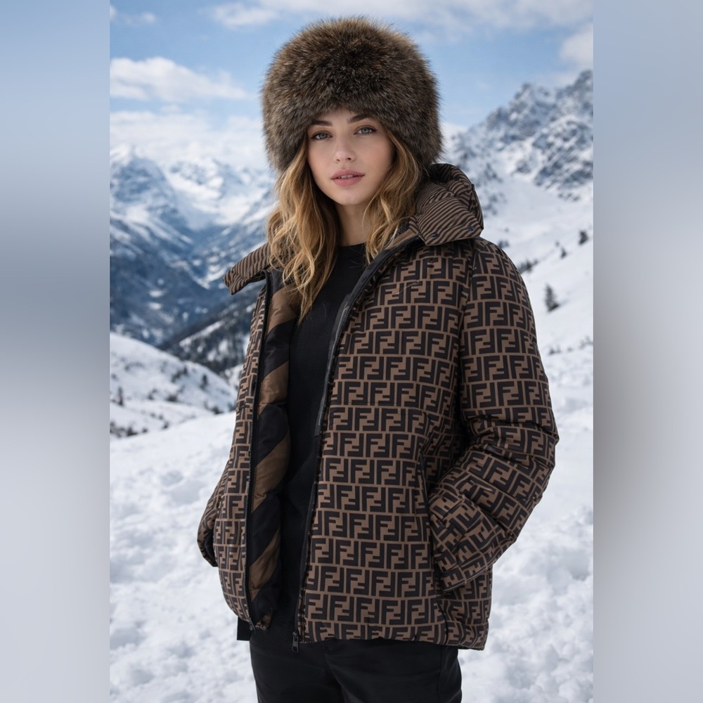 Fendi unisex Black and Brown FF Monogram Puffer Jacket